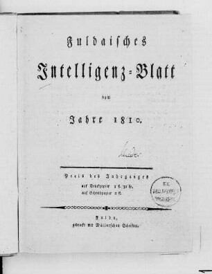 1810: Fuldaisches Intelligenz-Blatt