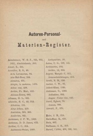 Autoren- Personal- und Materien-Register.