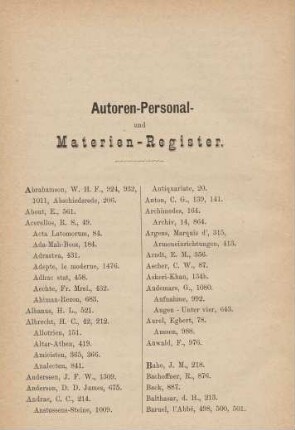 Autoren- Personal- und Materien-Register.