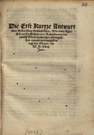 Die Erst Kurtze Antwurt über Ecken siben Schlußreden