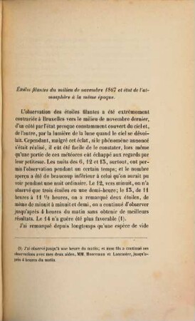 Étoiles filantes du milieu de novembre 1867 et état de l' atmosphère a la mème époque
