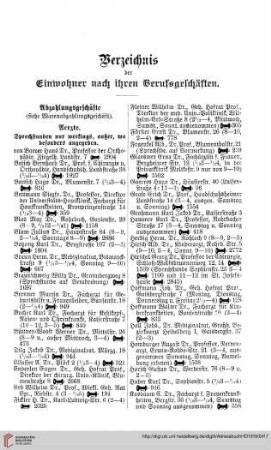 Verzeichnis der Einwohner nach ihren Berufsgeschäften