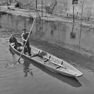 Spreewald um 1940. Überflutete Wiesen und Felder. : Błóta wokoło 1940. Přepławjene łuki a pola.