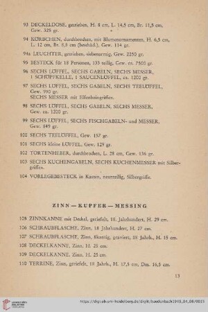 Zinn- Kupfer- Messing (Nr. 105-121)