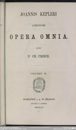 4: Joannis Kepleri astronomi opera omnia