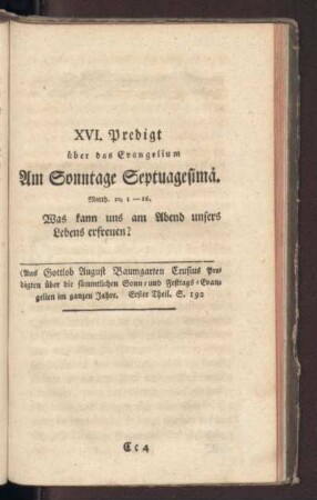 XVI. Predigt über das Evangelium am Sonntage Septuagesima