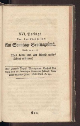XVI. Predigt über das Evangelium am Sonntage Septuagesima