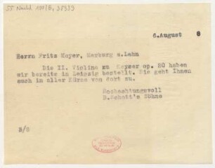 Brief an Fritz Meyer : 06.08.1918