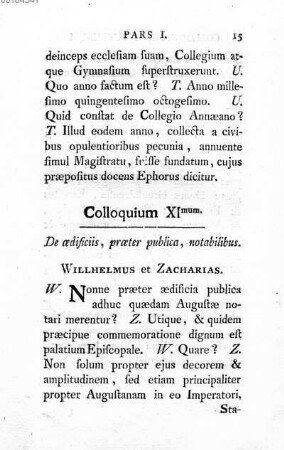 Colloquium XI mum. De aedificiis, praeter publica, notabilibus