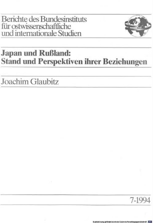 Japan und Rußland : Stand und Perspektiven ihrer Beziehungen