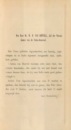 Den Heer Dr. W. R. van Hoevell, lid der Tweede Kamer van de Staten-Generaal