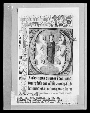 Missale aus Marmoutier — Initiale G mit Himmelfahrt Mariä, Folio 235verso