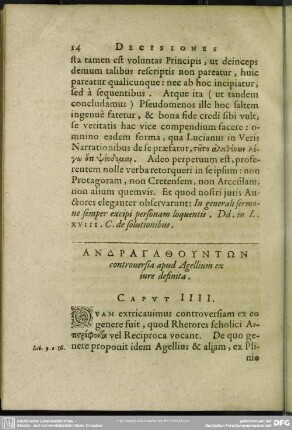 Andragathuntōn controversia apud Agellium ex jure definita. Caput IIII.