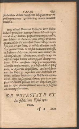 De Potestate Et Iurisdictione Episcoporum.