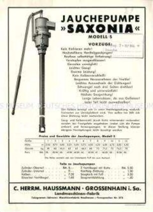 Jauchepumpe "Saxonia" Modell S / "Saxonia" Universal-Membran-Pumpe für Landwirtschaft, Industrie und Bauwirtschaft / Modell M
