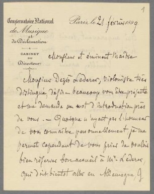 Nachlass von Felix Mottl (1856-1911) – BSB Ana 452, Dubois, Théodore. Felix Mottl (1856-1911) Nachlass: Brief von Théodore Dubois an Felix Mottl - BSB Ana 452.B. Dubois, Théodore