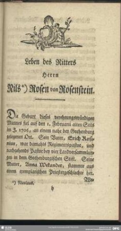 Leben des Ritters Herrn Nils*) Rosen von Rosenstein