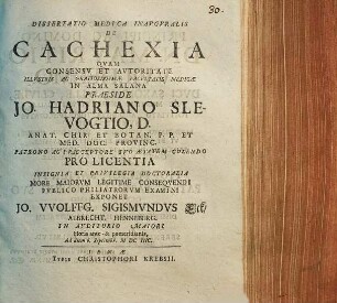 Dissertatio Medica Inauguralis De Cachexia