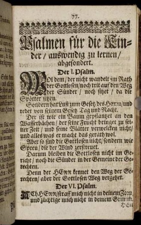 Psalmen für die Kinder/ auswendig zu lernen/ abgesondert.