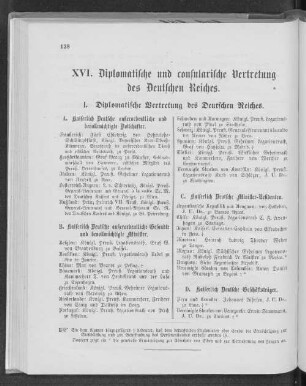 XVI. Diplomatische und consularische Vertretung des Deutschen Reiches.