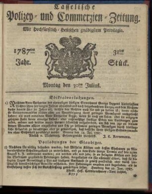 31tes Stueck, Montag den 30ten Julius. 1787