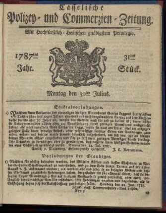 31tes Stueck, Montag den 30ten Julius. 1787