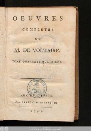Tome Quarante-Quatrieme = Philosophie Generale: Metaphysique, Morale Et Theologie, T. I.: Oeuvres Completes De M. De Voltaire