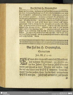 Am Fest der H. Dreyeinigkeit. Evangelium Joh. III. v. 1.-15.
