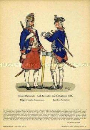 Uniformdarstellung, Zimmermann und Feldscher des Leib-Grenadier-Garde-Regiments, Landgrafschaft Hessen-Darmstadt, 1788.