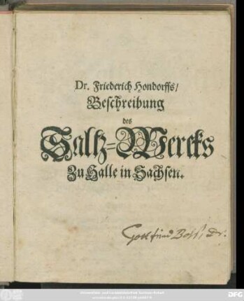 Das Saltz-Werck zu Halle in Sachsen befindlich