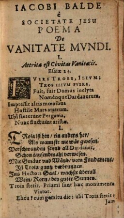 Reverendi Patris Jacobi Balde è Societate Jesu, Poema De Vanitate Mundi