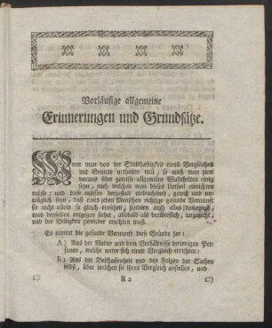 Vorläufige allgemeine Erinnerungen und Grundsätze