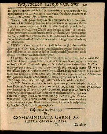 Disputatio Decima nona, De Communicata Carni Assumtae Omniscientia.