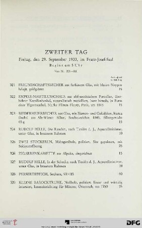 Zweiter Tag: Freitag, den 29. September 1933, im Franz-Josef-Saal, Beginn um 3 Uhr (Nr. 321-650)