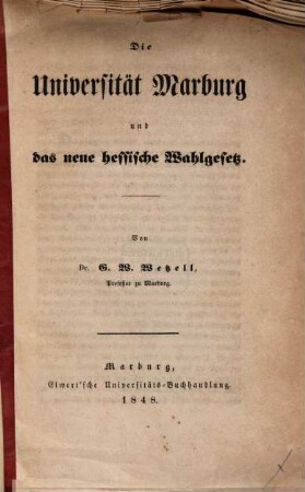 Die Universität Marburg und das neue Wahlgesetz