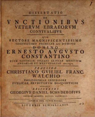 Dissertatio De Vnctionibvs Vetervm Ebraeorvm Convivalibvs
