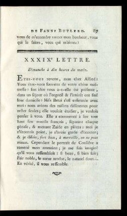 XXXIXe Lettre. Dimanche à dix heures du matin.
