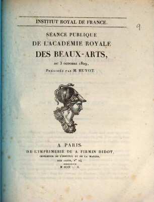 Séance publique de l'Academie Royale des Beaux-Arts, du 3 octobre 1829
