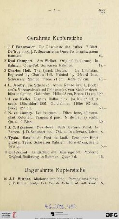 Gerahmte Kupferstiche (Nr. 1-9)