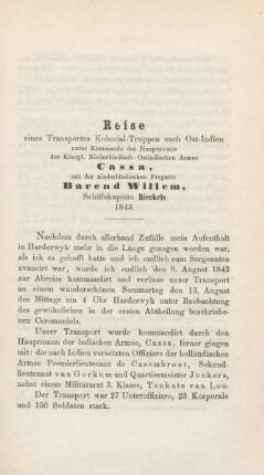 Reise eines Transportes Kolonial-Truppen nach Ost-Indien ...