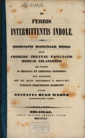 De febris intermittentis indole : dissertatio inauguralis medica ...