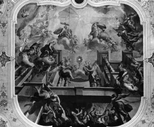 Verehrung der Eucharistie : Verehrung der Eucharistie. Fresko (1764; J. A. Zoller). Obertilliach, Pfarrkirche Sankt Ulrich, Langhaus