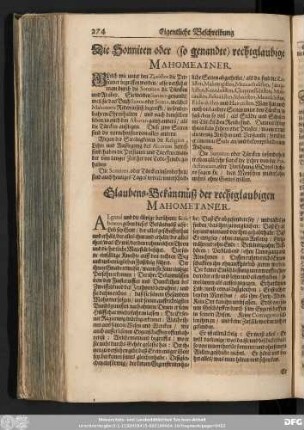 Glaubens-Bekäntnüß der rechtglaubigen Mahometaner.