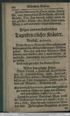 Folgen nun von sonderlichen Tugenden etlicher Kräuter