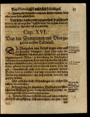 Cap. XVI. Von den Donationen und Ubergaben auffm Todesfall.