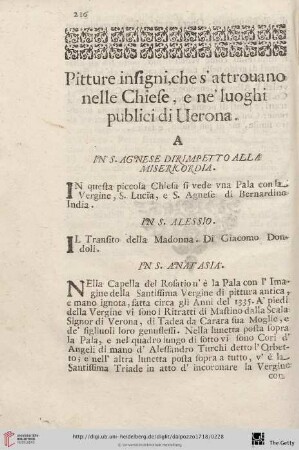 Pitture insigni, che s’attrouano nelle Chiese, e ne‘ luoghi publici di Verona