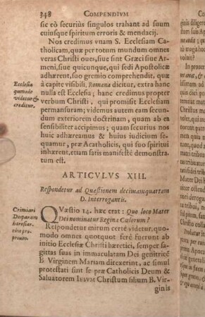 Articvlvs XIII. Respondetur ad Quaestionem decimam quartam D. Interrogantis.