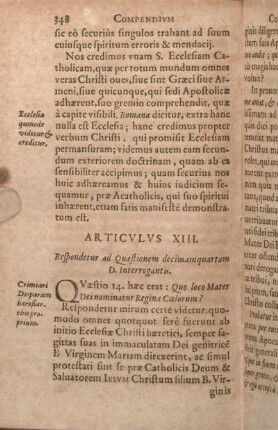 Articvlvs XIII. Respondetur ad Quaestionem decimam quartam D. Interrogantis.