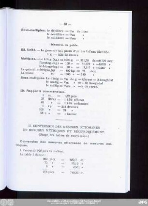 II. Conversion Des Mesures Ottomanes En Mesures Métriques Et Réciproquement.