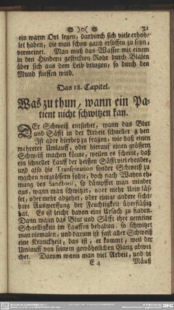 Das 18. Capitel. Was zu thun, wann ein Patient nicht schwitzen kan